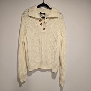 True Vintage 70s 80s Chunky Cable Knit Pullover Sweater Large Ivory Grandpa Prep